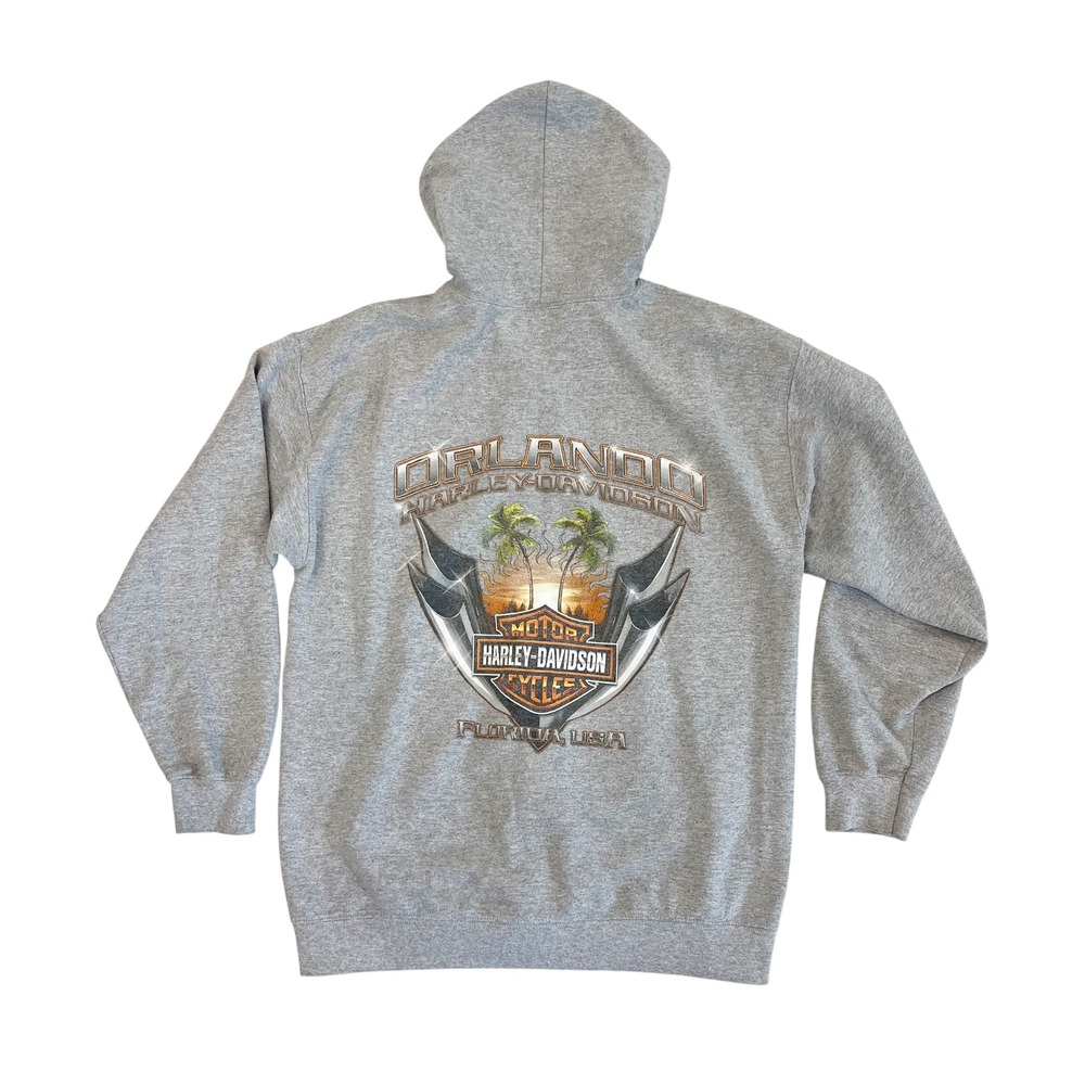 Harley-Davidson Orlando Florida Zip Up Hoodie Mens Large Gray Graphic Sweatshirt